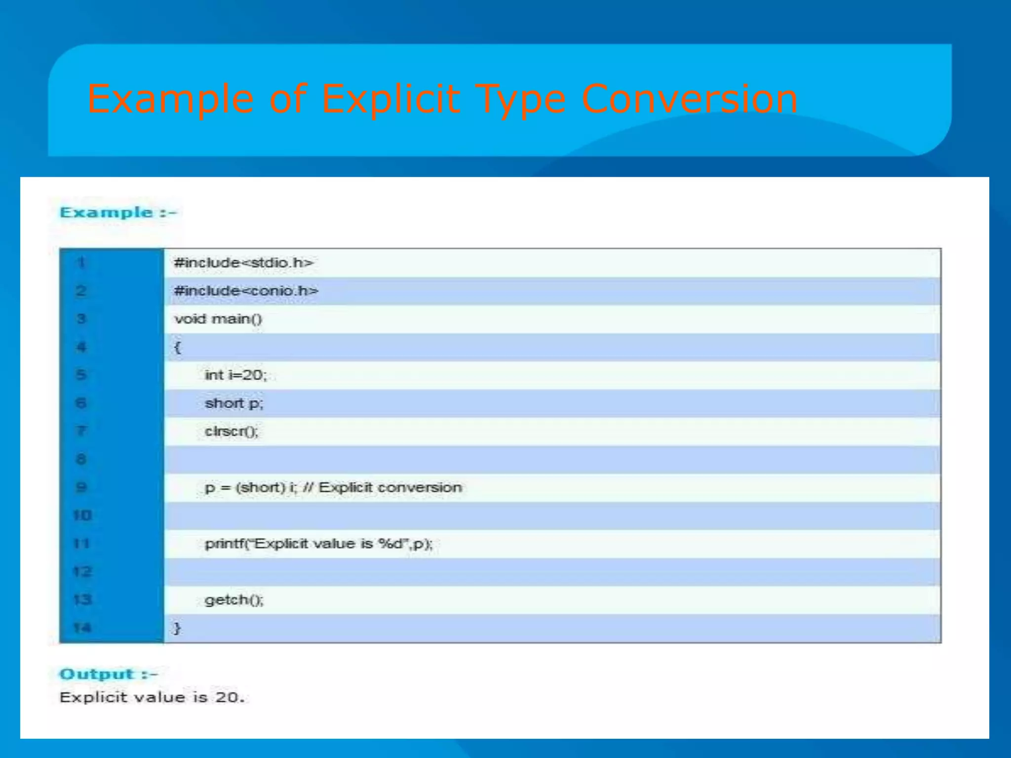 Example of Explicit Type Conversion
11
 