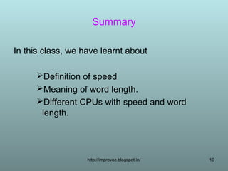 Cpu speed, wordlength.8 | PPT