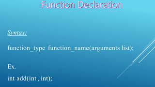 user defined functions in c language | PPT