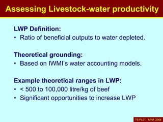 Nile Basin livestock-water productivity: A project of the Challenge Program on Water and Food, implemented by ILRI