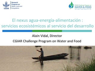 El nexus agua-energía-alimentación :
servicios ecosistémicos al servicio del desarrollo
Alain Vidal, Director
CGIAR Challenge Program on Water and Food
 