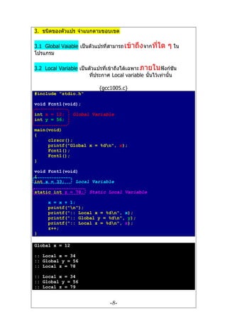 -4-
^JFFF`
DOOEYDOXH
#include stdio.h
void Add( int x, int y);
main(void)
{
int a = 1, b = 2;
clrscr();
Add(a,b);
Add(3,4);
getch();
}
void Add( int x, int y)
{
int result;
result = x + y;
printf( %d + %d = %dn, x, y, result);
return;
}
1 + 2 = 3
3 + 4 = 7
 