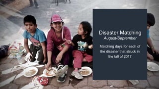Matching days for each of
the disaster that struck in
the fall of 2017
Disaster Matching
August/September
 