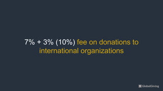 7% + 3% (10%) fee on donations to
international organizations
 
