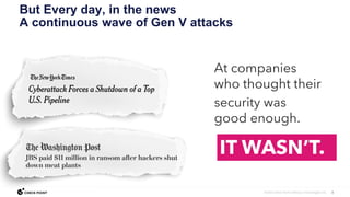 3
©2023 Check Point Software Technologies Ltd.
But Every day, in the news
A continuous wave of Gen V attacks
IT WASN’T.
At companies
who thought their
security was
good enough.
 