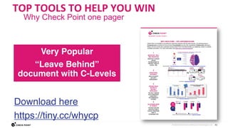 40
©2023 Check Point Software Technologies Ltd.
Why Check Point one pager
TOP TOOLS TO HELP YOU WIN
Download here
https://tiny.cc/whycp
Very Popular
“Leave Behind”
document with C-Levels
 