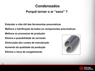 5
.
Footer
Date
Extender a vida útil das ferramentas pneumaticas
Melhora a lubrificação de todos os componentes pneumaticos
Melhora os processos de produção
Elimina a possibilidade de corrosão
Diminuição dos custos de manutenção
Aumento da qualidade da produção
Elimina o risco de congelamento
Condensados
Porquê tornar o ar “seco” ?
 