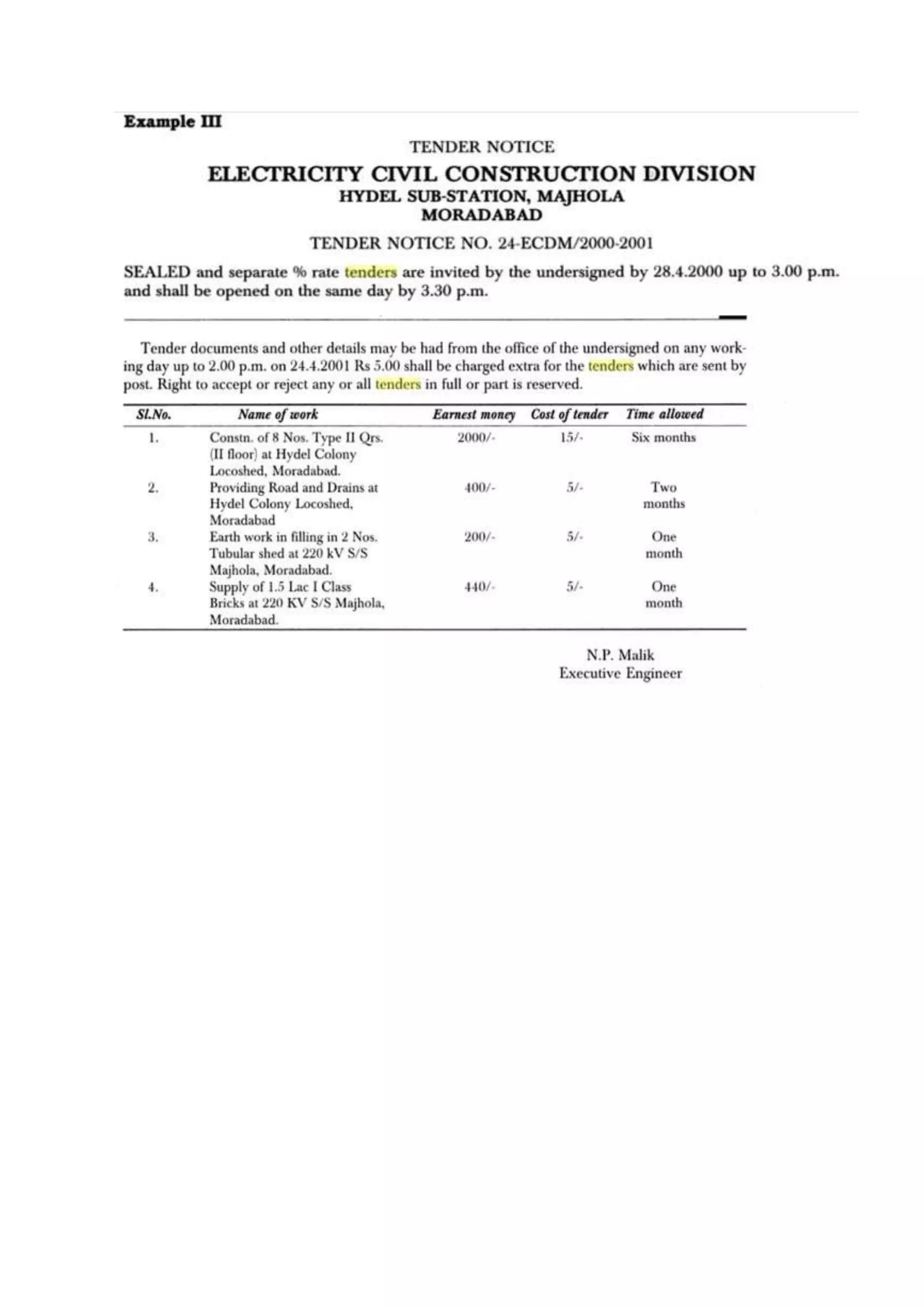 Example tenders | DOCX