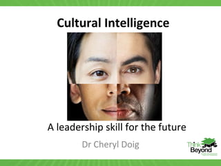 Cultural	
  Intelligence	
  
                                                How do we

                                            equip ourselves

                                                   and our

                                              ministries to

                                               understand,

                                              partner with

                                             and engage in

                                              multicultural

                                             relationships?




  A	
  leadership	
  skill	
  for	
  the	
  future	
  
              Dr	
  Cheryl	
  Doig	
  
Monday, Oct. 20, 2008
 