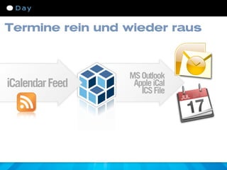 Termine rein und wieder raus



                 MS Outlook
iCalendar Feed    Apple iCal
                    ICS File
 