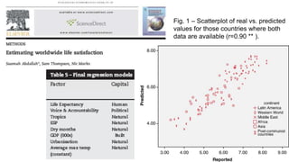 Fig. 1 – Scatterplot of real vs. predicted
values for those countries where both
data are available (r=0.90 ** ).