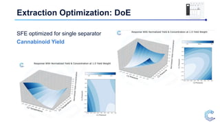 Extraction Optimization: DoE
SFE optimized for single separator
Cannabinoid Yield
 