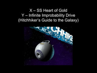 X – SS Heart of Gold Y – Infinite Improbability Drive (Hitchhiker’s Guide to the Galaxy) 