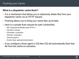 Flushing your Cache
What is a dispatcher cache flush?


It is a mechanism that allows you to selectively delete files fro...