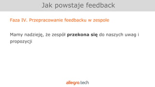 Faza IV. Przepracowanie feedbacku w zespole
Mamy nadzieję, że zespół przekona się do naszych uwag i
propozycji
Jak powstaje feedback
 