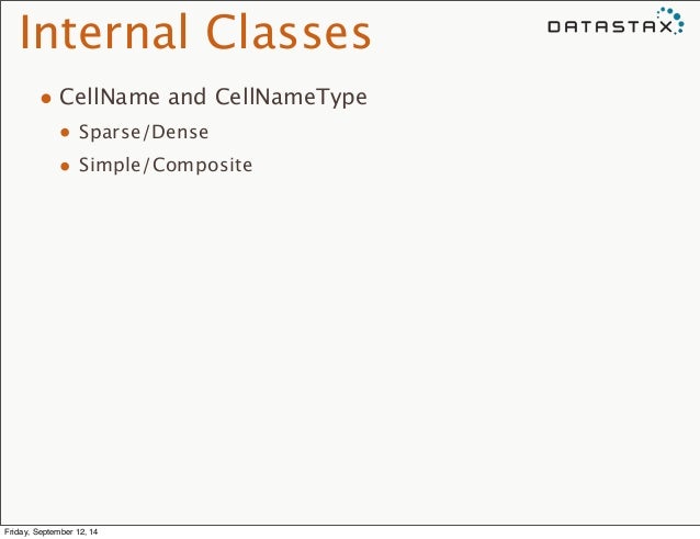 Internal Classes
• CellName and CellNameType
• Sparse/Dense
• Simple/Composite
Friday, September 12, 14