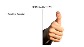 DOMINANT EYE
• Practical Exercise
 