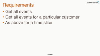 @chbatey
Requirements
• Get all events
• Get all events for a particular customer
• As above for a time slice
 