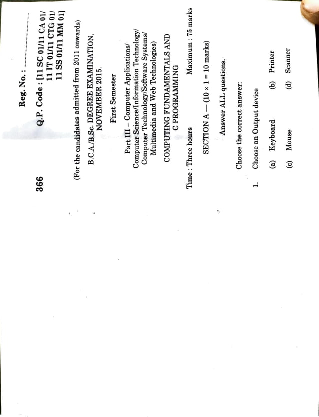 C Old Question Paper for Reference (Bharathiyar University) | PDF