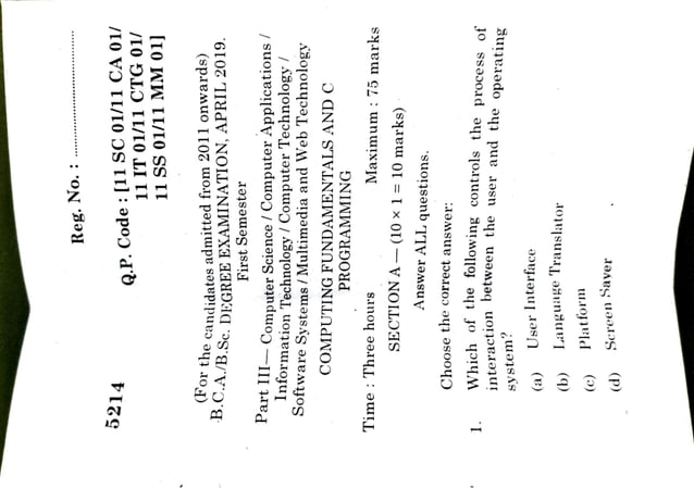 C Old Question Paper for Reference (Bharathiyar University) | PDF