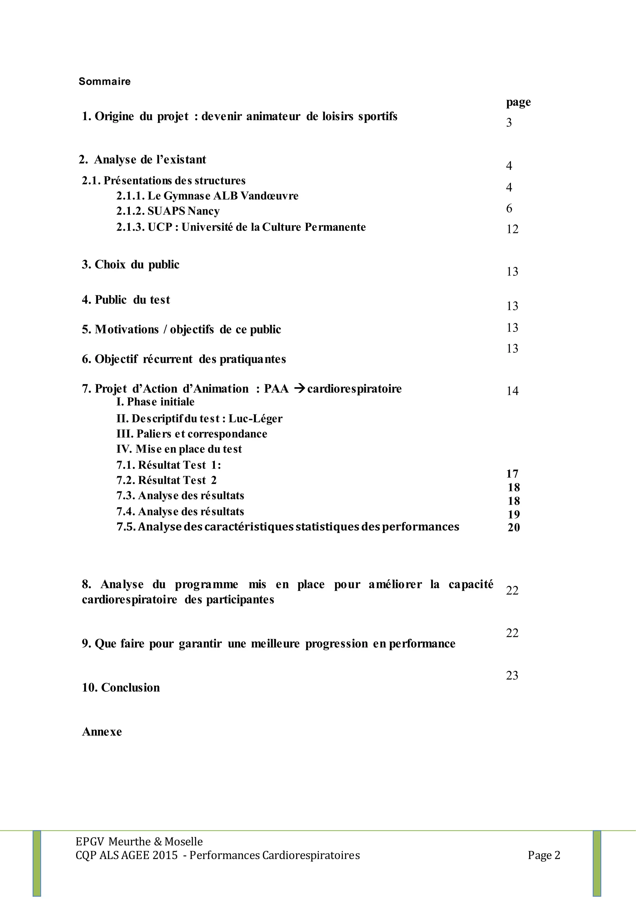 Exemple Projet D Animation Cqp Als Agee Amélioration de la performance cardiorespiratoire auprès du public ad…