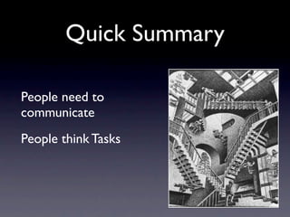 Quick Summary

People need to
communicate
People think Tasks
 