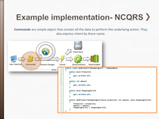 Commands are simple object that contain all the data to perform the underlying action. They
                          also express intent by there name.
 
