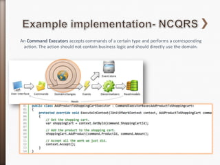 An Command Executors accepts commands of a certain type and performs a corresponding
 action. The action should not contain business logic and should directly use the domain.
 