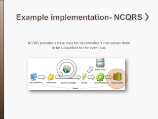 NCQRS provides a base class for denormalizers that allows them
             to be subscribed to the event bus.
 