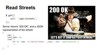 Read Streets 
Server returns “200 OK”, and a JSON 
representation of the streets 
 