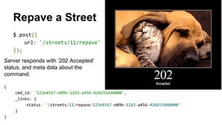 Repave a Street 
Server responds with ‘202 Accepted’ 
status, and meta data about the 
command: 
 