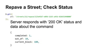 Repave a Street; Check Status 
Server responds with ‘200 OK’ status and 
data about the command 
 