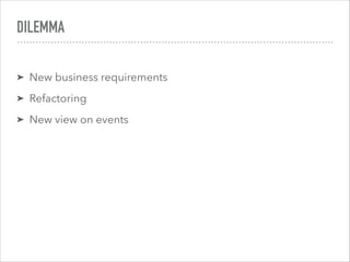 DILEMMA
➤ New business requirements
➤ Refactoring
➤ New view on events
 
