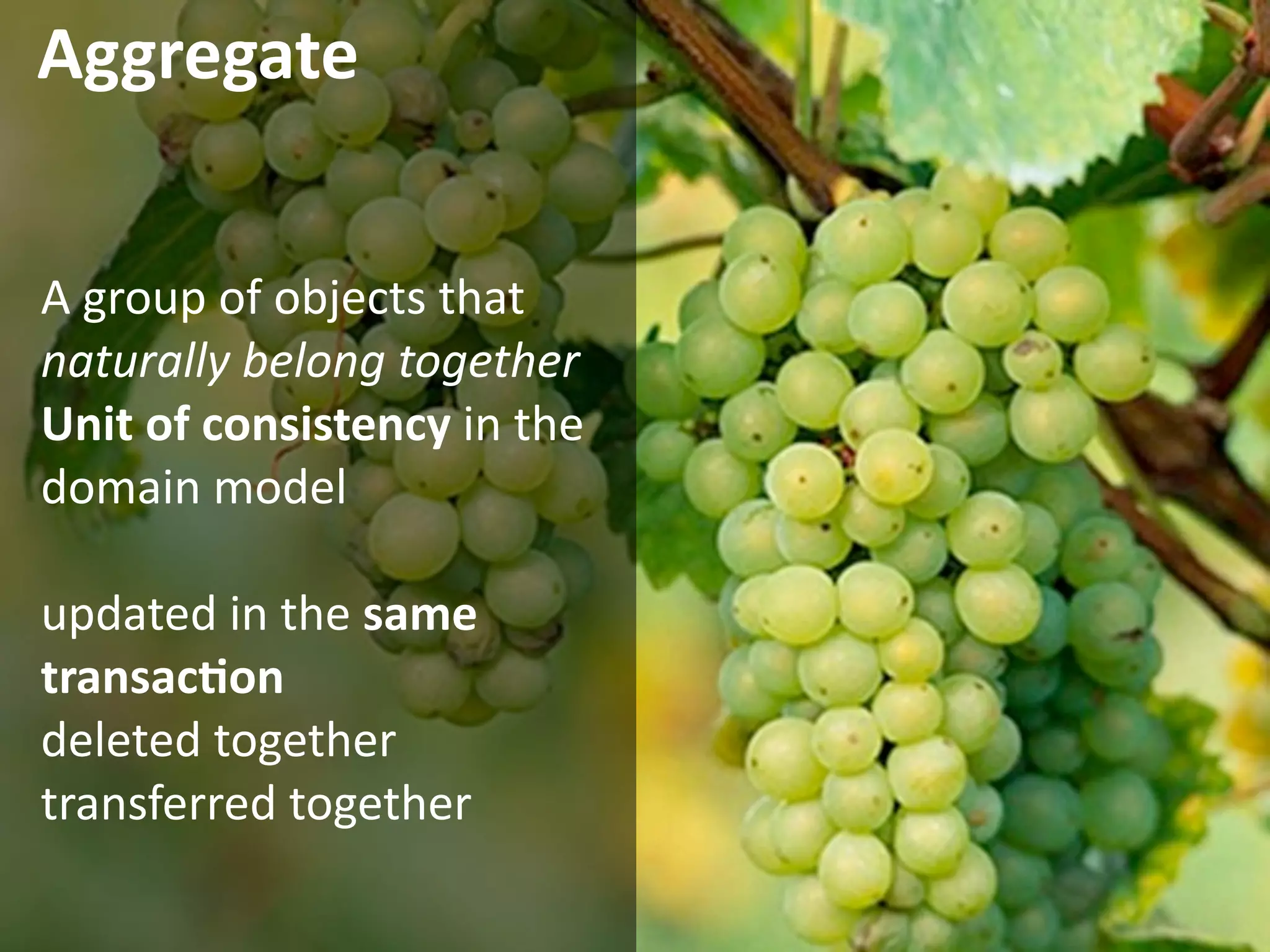 Aggregate


A group of objects that 
naturally belong together
Unit of consistency in the 
domain model

updated in the same 
transacEon
deleted together
transferred together

                              © Alberto Brandolini ‐ 2010
 