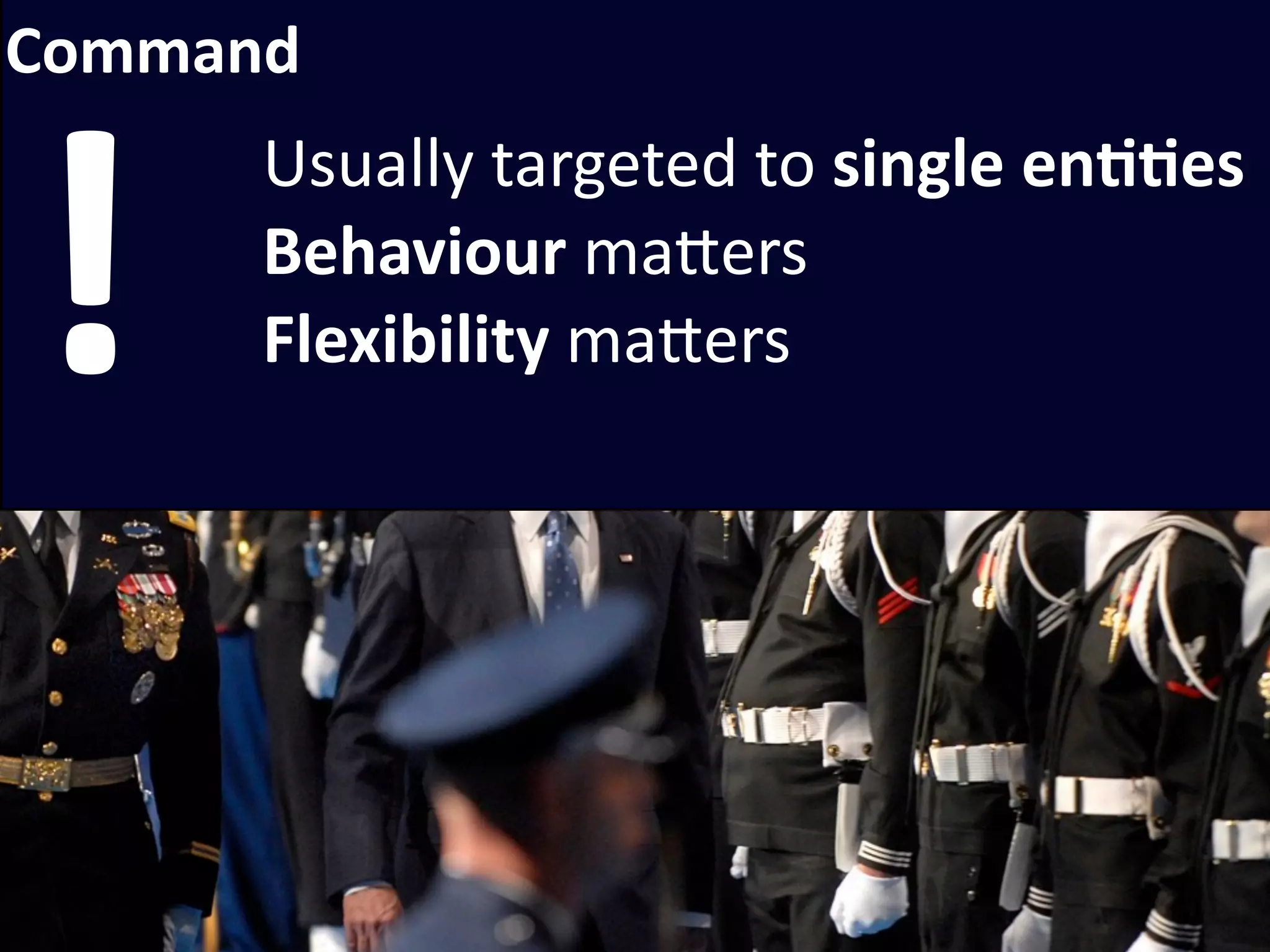 Command



!
      Usually targeted to single enEEes
      Behaviour maKers
      Flexibility maKers




                                © Alberto Brandolini ‐ 2010
 