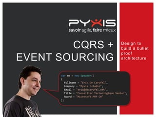 CQRS +
EVENT SOURCING

Design to
build a bullet
proof
architecture

 