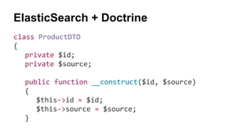 ElasticSearch + Doctrine
class ProductDTO
{
private $id;
private $source;
public function __construct($id, $source)
{
$thi...