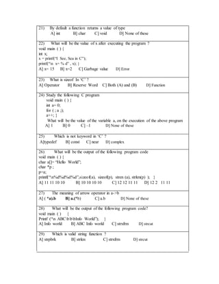 C question bank | DOCX | Programming Languages | Computing