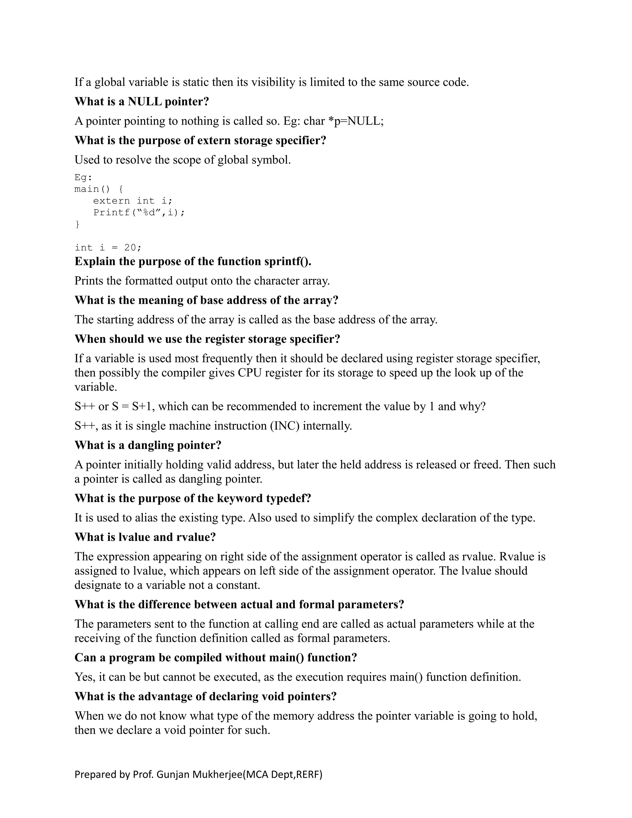 C interview questions | PDF | Programming Languages | Computing