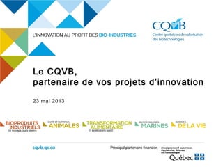 Le CQVB,
partenaire de vos projets d’innovation
23 mai 2013
 