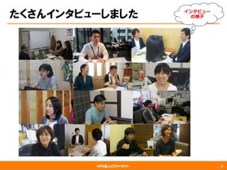 NPO法人CRファクトリー
たくさんインタビューしました
5
インタビュー
の様⼦子
 