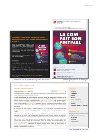 Page 10 sur 12




06/07 Site web de l’UNPCP Languedoc Roussillon.   10/07 Page Facebook de Stratégies . .




                                                         19/07 Site web de Cap’Com .
 