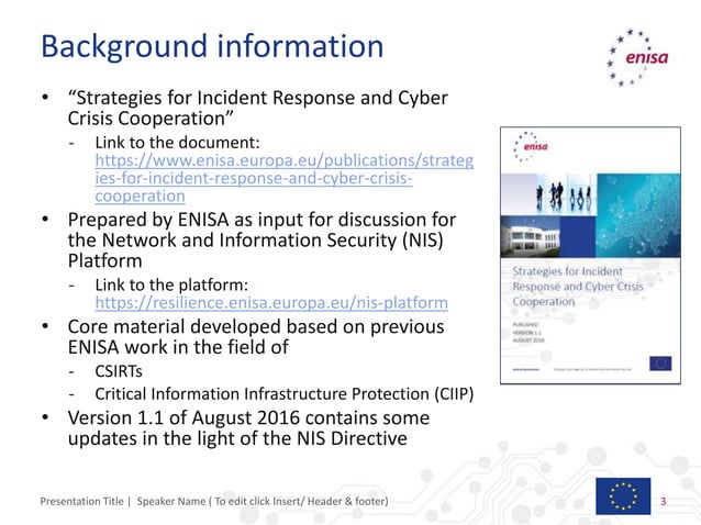 ENISA - EU strategies for cyber incident response | PPTX | IT and ...