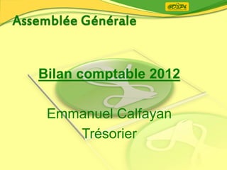Bilan comptable 2012
Emmanuel Calfayan
Trésorier
 