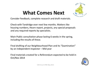 CPO/ NDOCPO/ NDO
DO CPO
Economic Harm
Derelict
Demolish
Blight
Economic Harm
Derelict
Demolish
Blight
Demolish- better
than existing (18)
Demolish &
Develop (37)
Do
Something! (17)
Demolish (4)
Total 76
Local Issue
Rose & Young
Summary of Survey Comments
Schemes
By Owner
or Others
Schemes
By Owner
or Others
Demolish/Redevelop. Not
Flats or Takeaways. In
SYMPATHY with needs of
Local Area
Retain façade.
Develop
Croydon Rd plan
Commercial
(17)
Flats (2)
Total 21
OpportunitiesOpportunities
Parking & multistory(9)
Cinema (2)
Better & Up-market
Retail/Clothes (3)
Anchor Store –
M&S or Others
(9)
Leisure/Clubs/Comm
unity (2)
Improve Streetscene/Town Centre/Square – Town
Plan (2)
Commercial/Jobs (5)
Move or Redevelop Station & Railway, incl
R&Y site
Total 28
100+ survey comments grouped into similar comments.
Suggested areas:
-Derelict/Demolish/Economic Harm
-CPO/NDO support
-Opportunities – What does the area need
- Ideas for Schemes
Tell us what you think. Post It
note, or vote for
Agree/undecided/Don’t agree
with dots
 