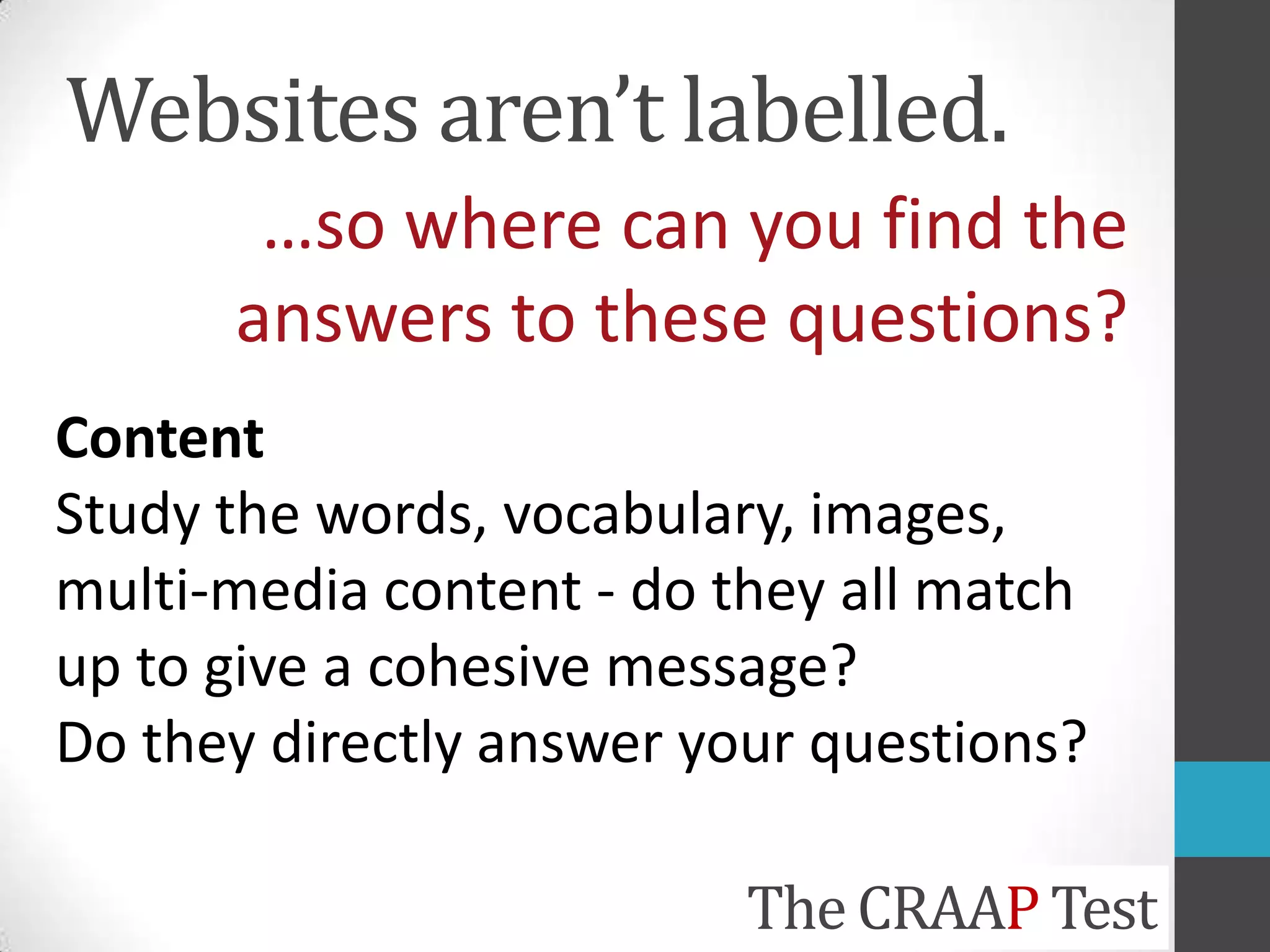 The Craap Test for evaluating resources | PPTX
