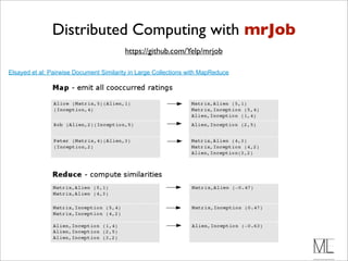 Distributed Computing with mrJob
                                         https://github.com/Yelp/mrjob

Elsayed et al: Pairwise Document Similarity in Large Collections with MapReduce
 