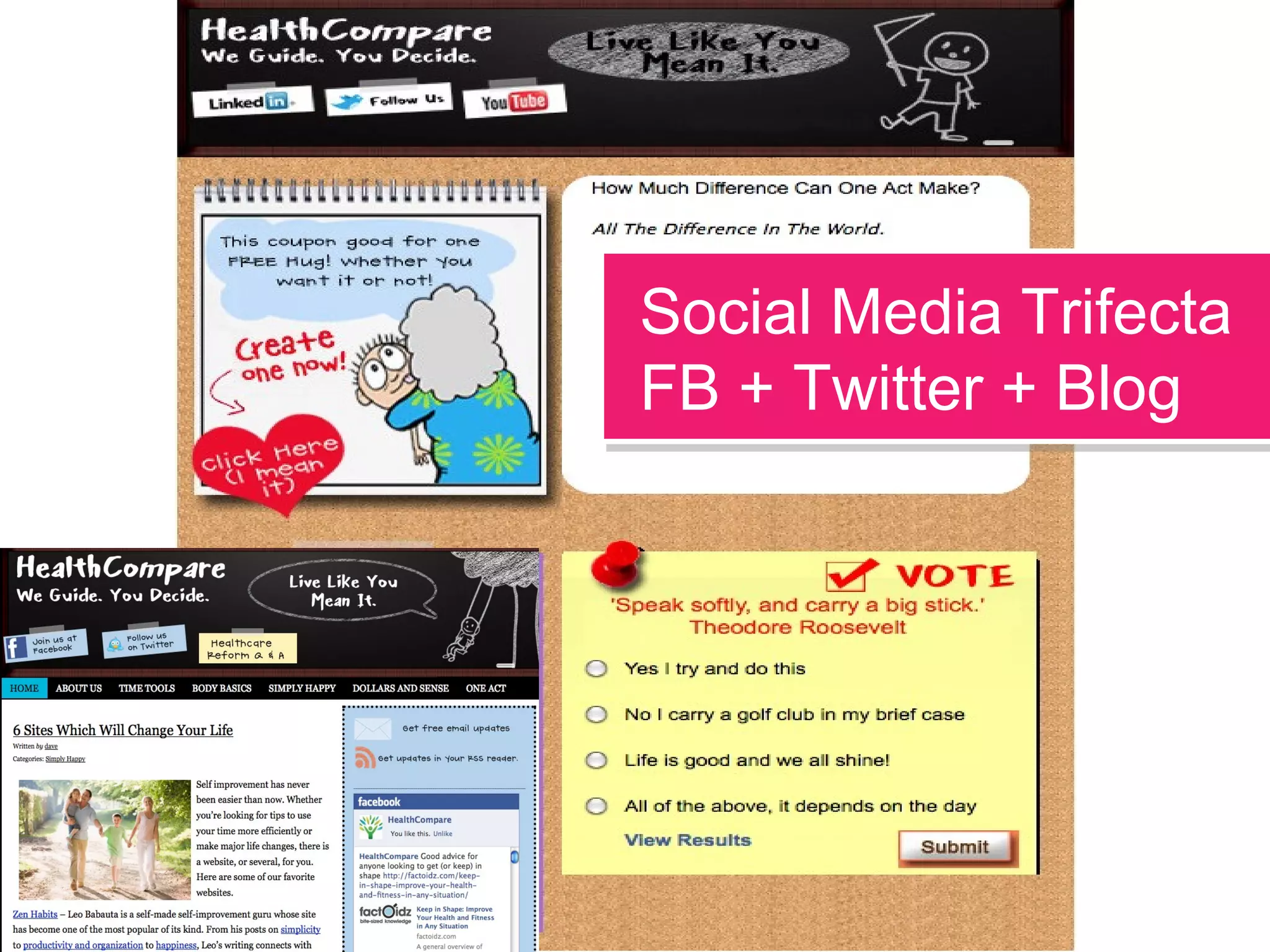 Social Media Trifecta
FB + Twitter + Blog
Social Media Trifecta
FB + Twitter + Blog
 