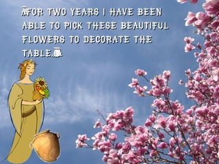 “ For two years I have been able to pick these beautiful flowers to decorate the table.” 