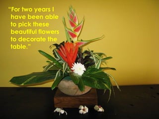 “ For two years I have been able to pick these beautiful flowers to decorate the table.” 